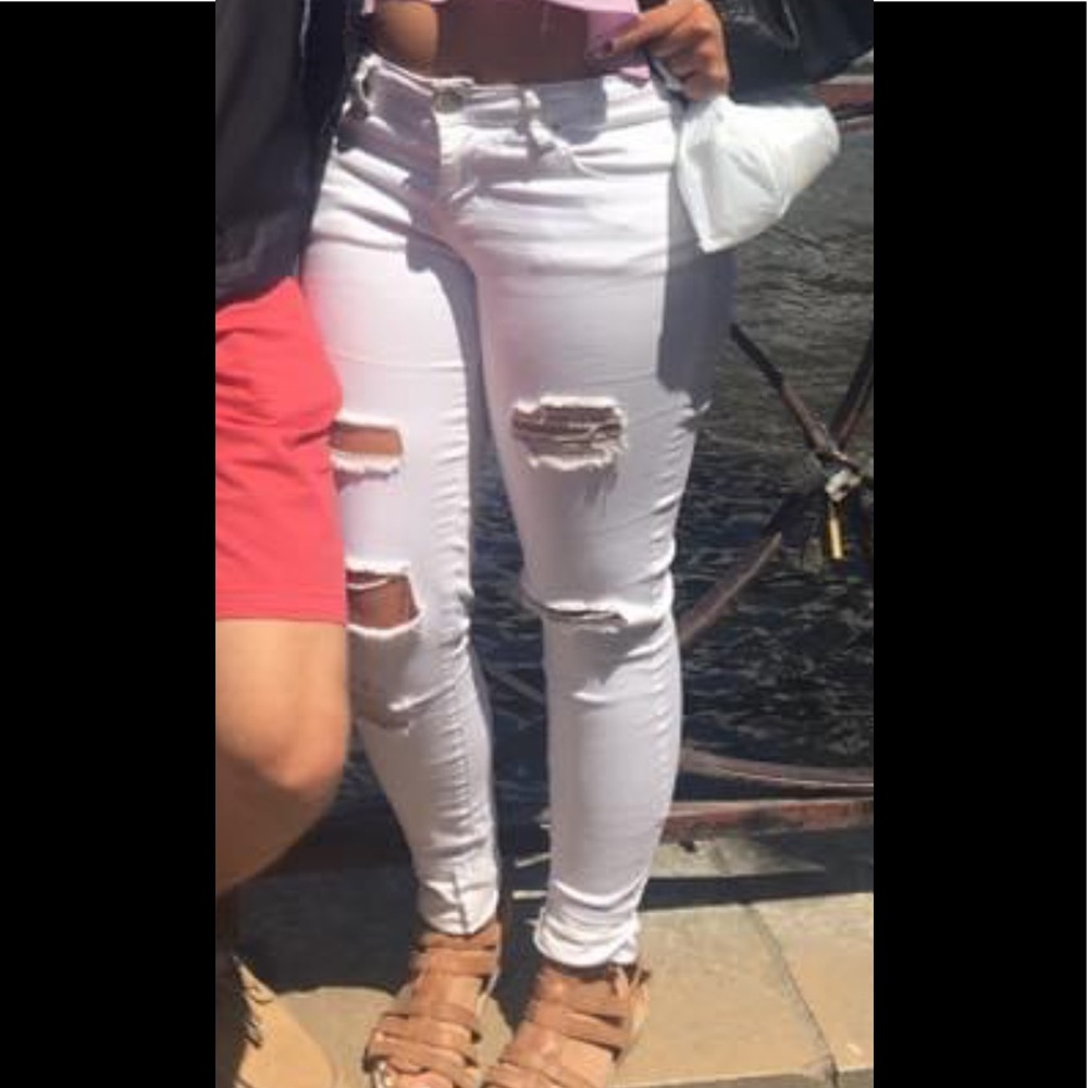 White Denim Jeans with Rips - Picture 2 of 5